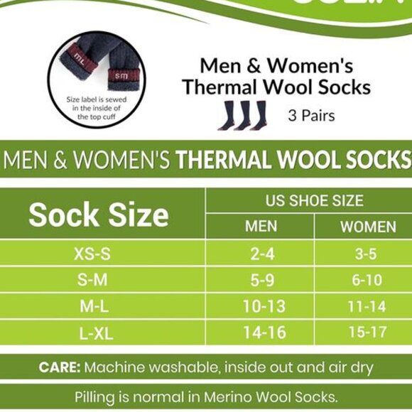 3 Pairs Men's Merino Wool Socks Casual Winter Cozy Thermal Socks, Blue - Picture 3 of 4